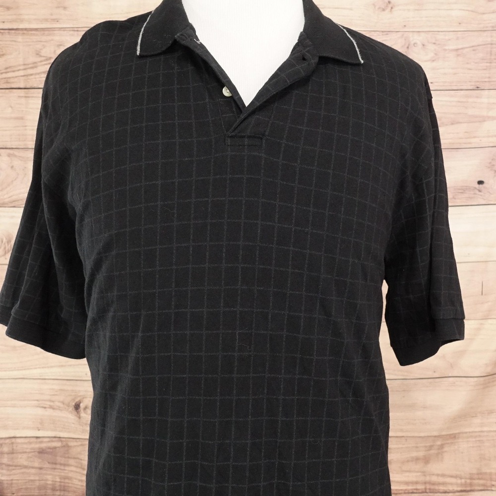 Chaps Polo Shirt Mens 2XL Black 100% Cotton Check Knit Short Sleeve Casual